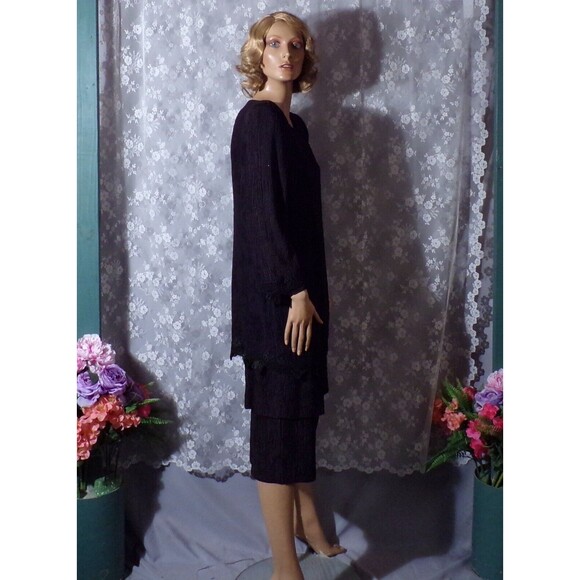 Vintage 80s Black Dress 1980s Drop Waist Flapper Goth Dark Romance Size Medium - Picture 3 of 6